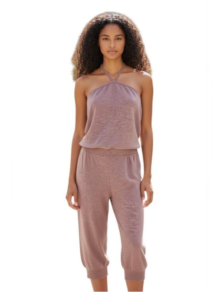 Hello Nite Cropped Halter Jumpsuit In Heather Rust Red Size Small